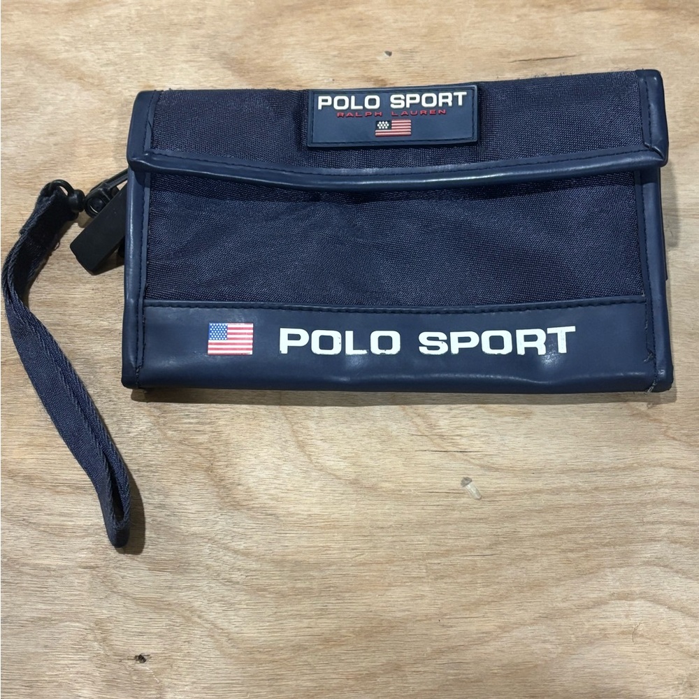Polo sport Ralph Lauren vintage 90s wallet blue nylon trifold 8”x4.75”